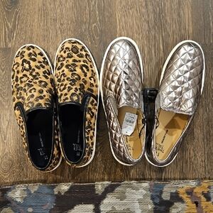 Metallic Quilted Slip-On Sneakers - Women's Silver